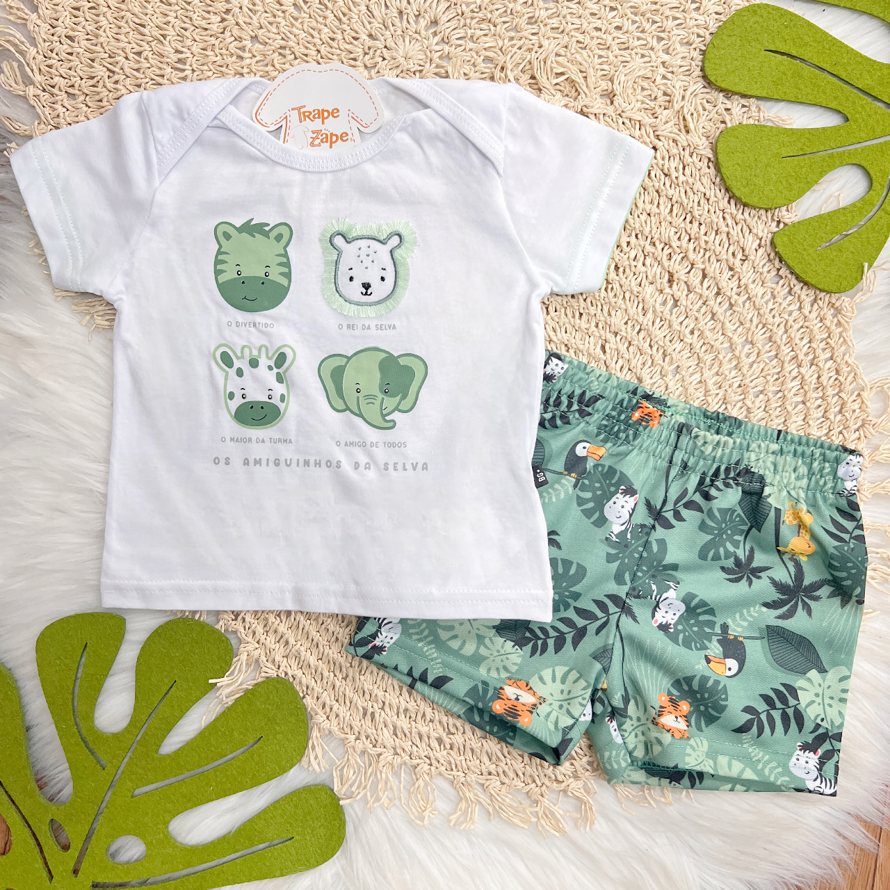 Conj. Camiseta Amiguinhos da Selva e Bermuda - Verde
